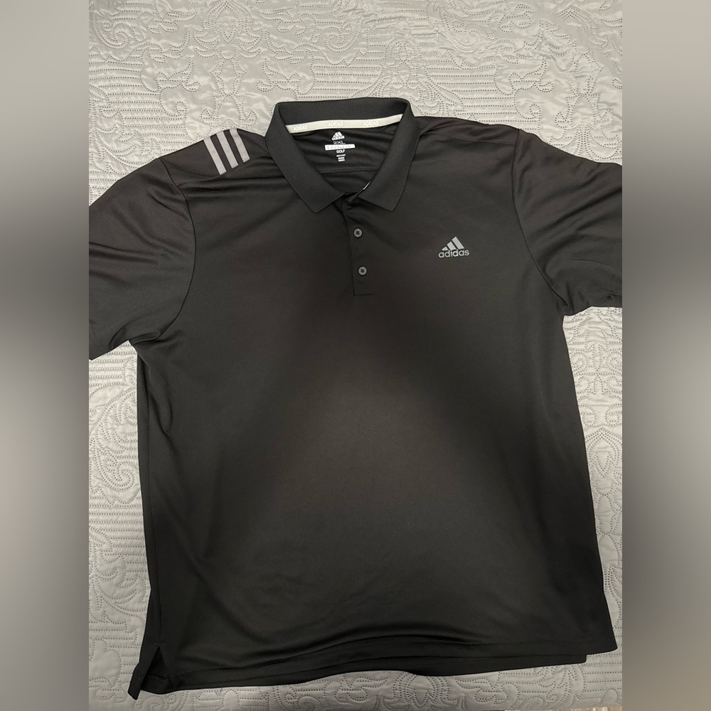 Adidas Black Polo with Gray Stripes